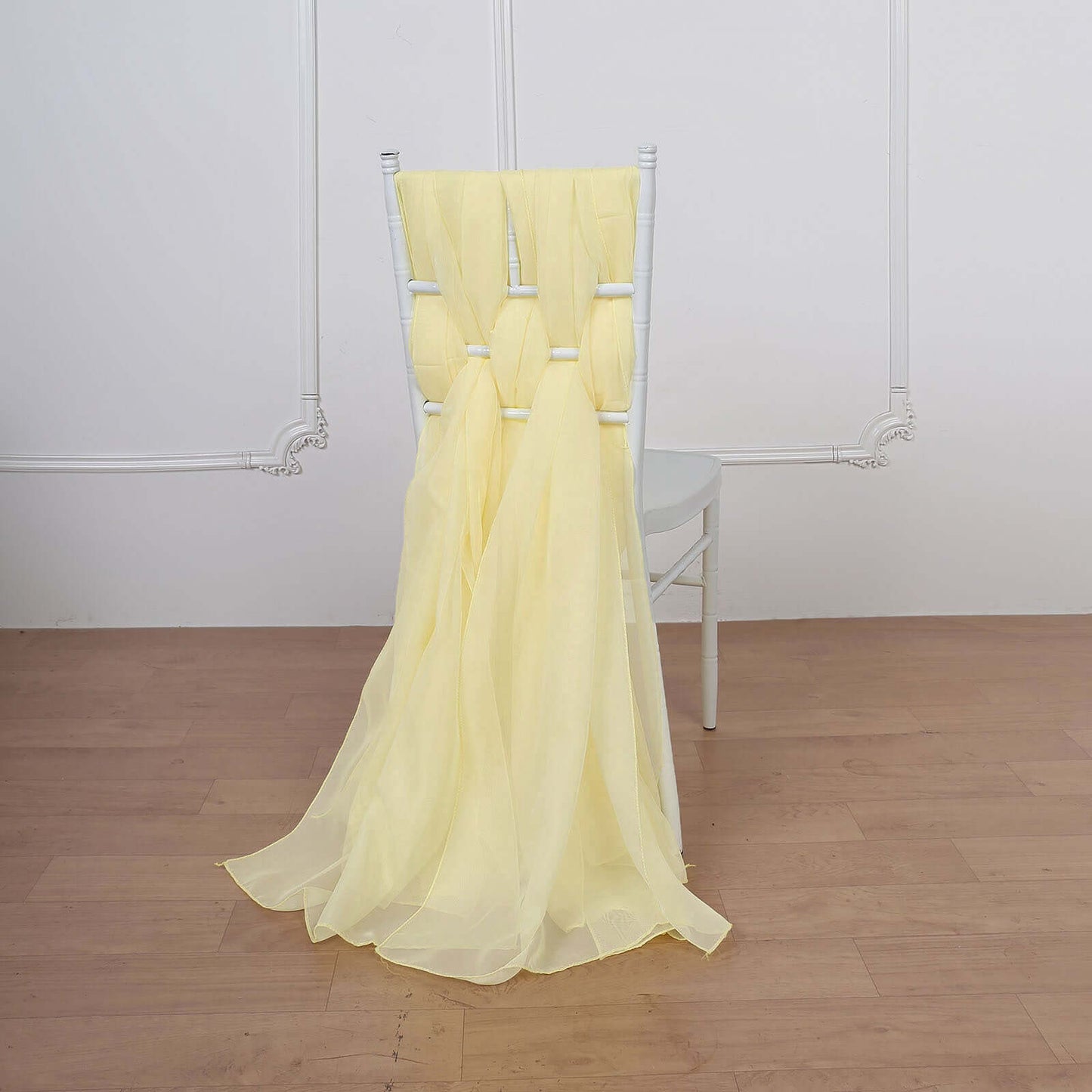 5 Pack Chiffon Chair Sashes Yellow - Soft & Lightweight Designer Chair Bows 22"x78" - Linen Luxes