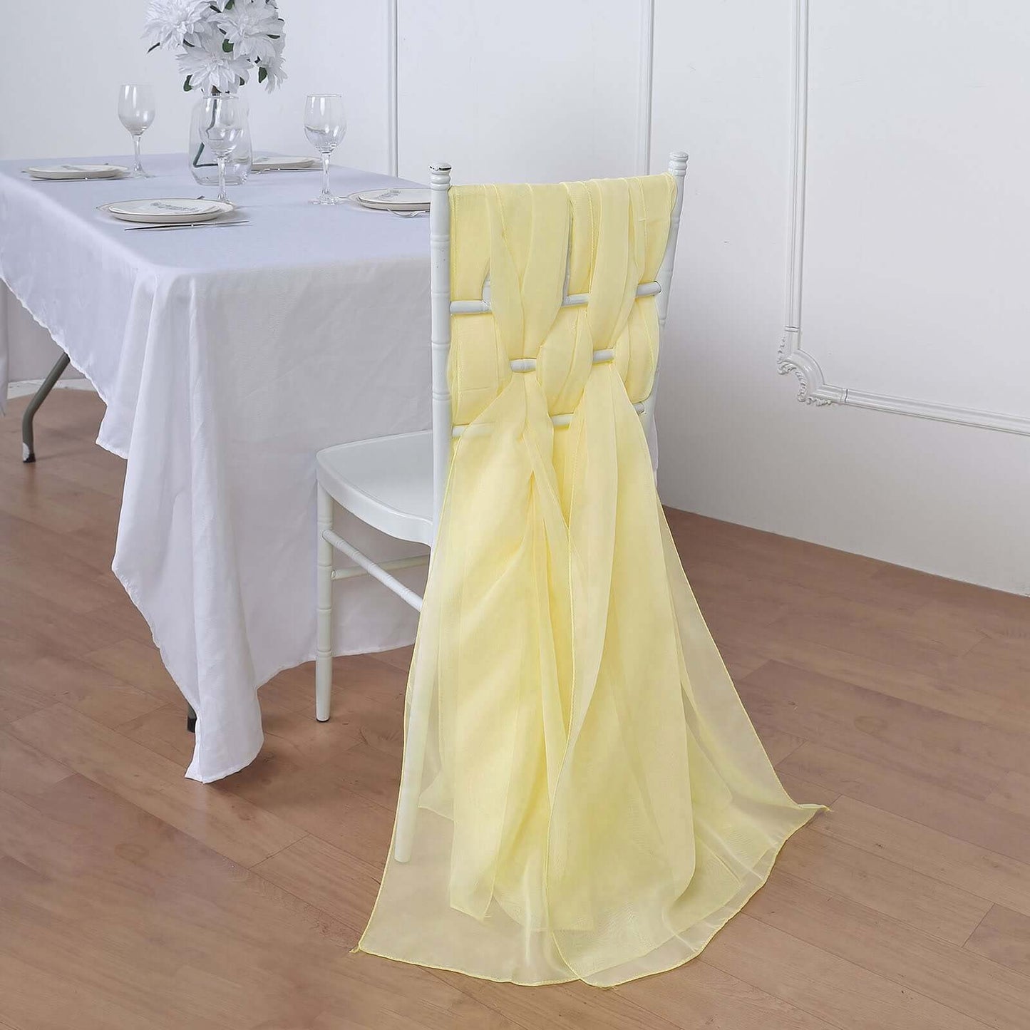5 Pack Chiffon Chair Sashes Yellow - Soft & Lightweight Designer Chair Bows 22"x78" - Linen Luxes