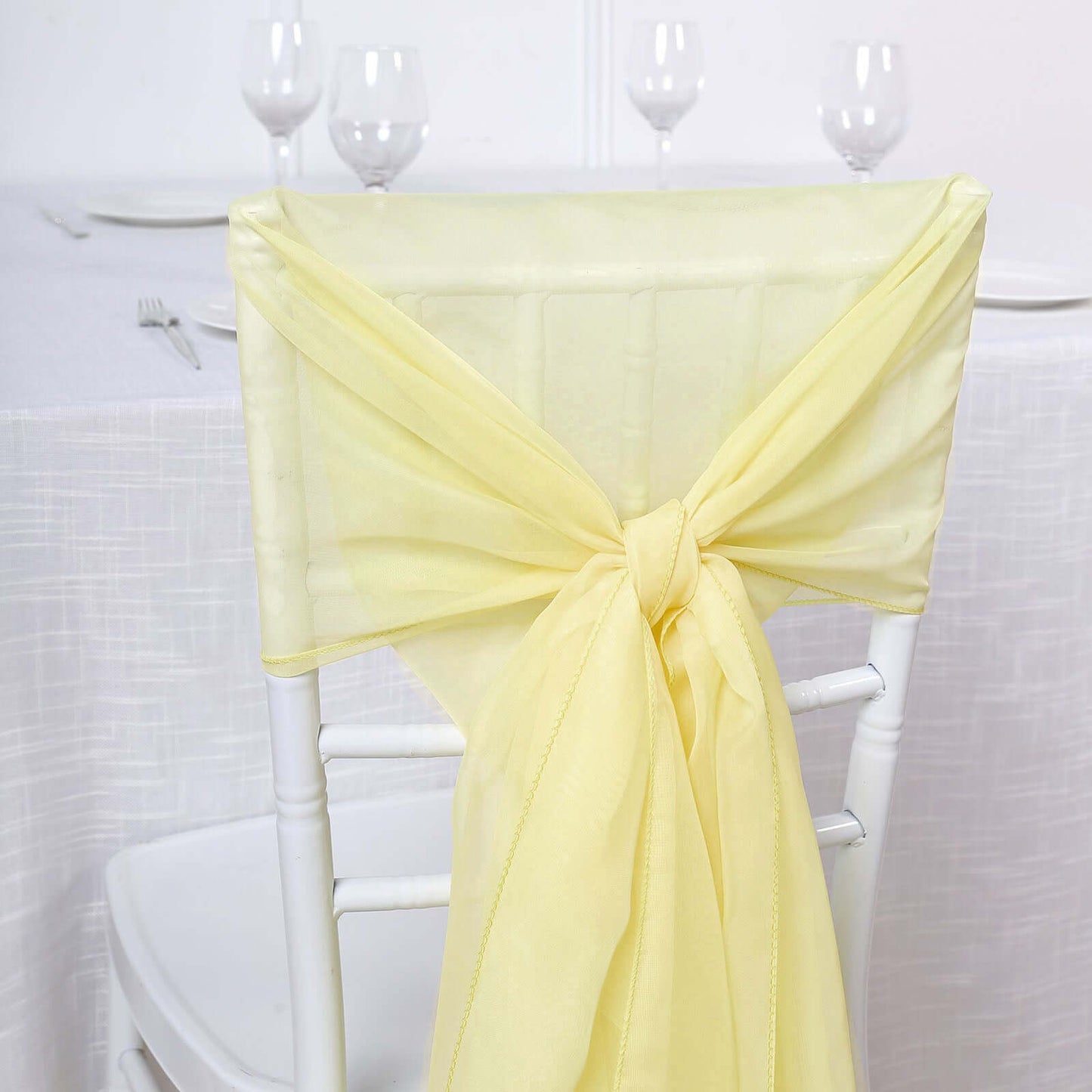 5 Pack Chiffon Chair Sashes Yellow - Soft & Lightweight Designer Chair Bows 22"x78" - Linen Luxes