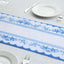 5 Pack Disposable Table Runners 11"x108" White with Blue Ornate Floral Prints - Non-woven Stylish Kitchen Dining Table Decor