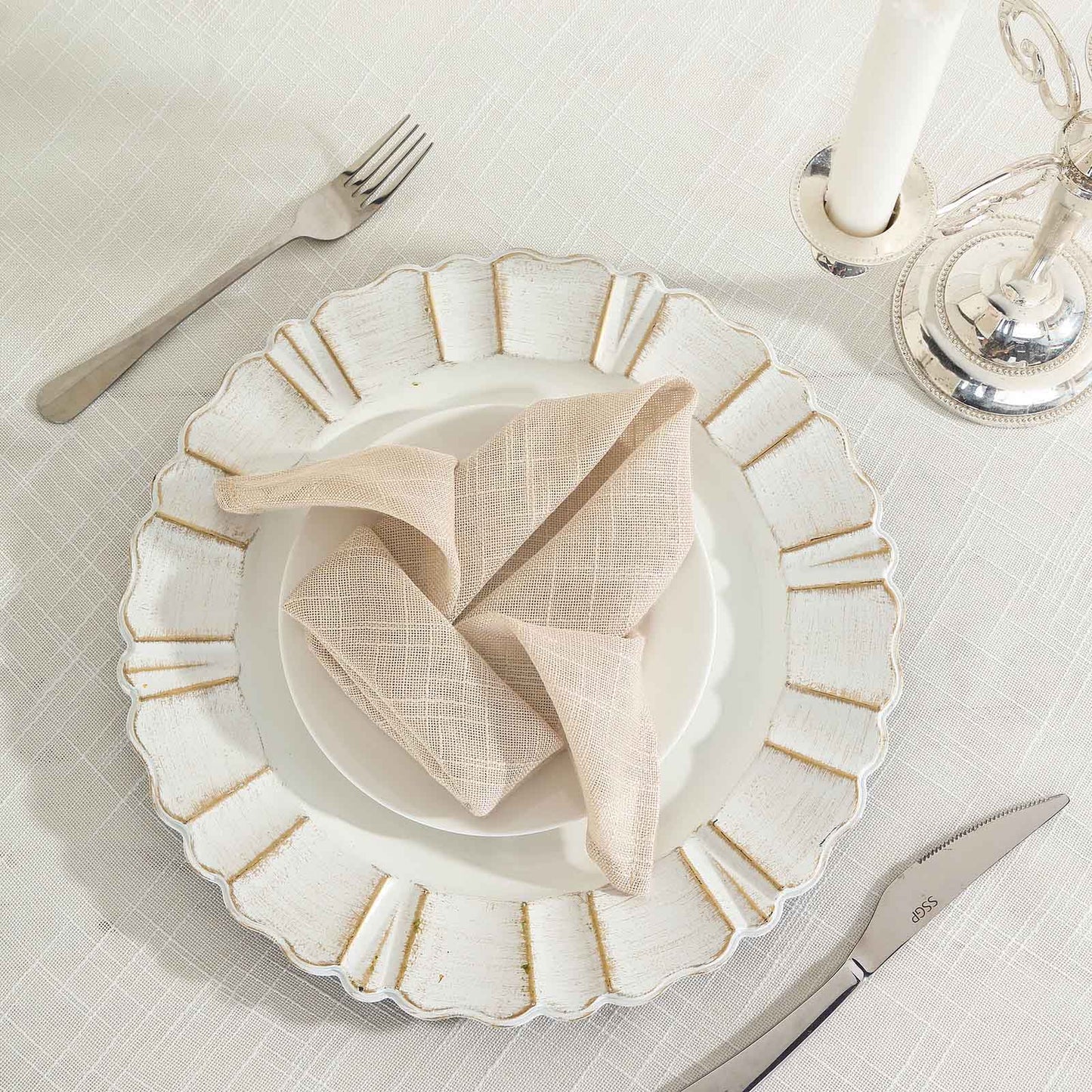 5 Pack Faux Linen 20"x20" Napkins Beige - Slubby Textured & Wrinkle Resistant Cloth Napkins - Linen Luxes