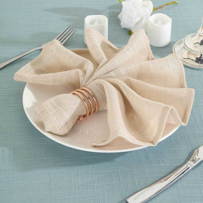 5 Pack Faux Linen 20"x20" Napkins Beige - Slubby Textured & Wrinkle Resistant Cloth Napkins - Linen Luxes