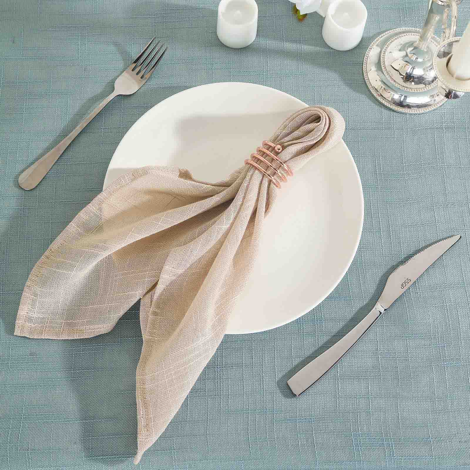 5 Pack Faux Linen 20"x20" Napkins Beige - Slubby Textured & Wrinkle Resistant Cloth Napkins - Linen Luxes