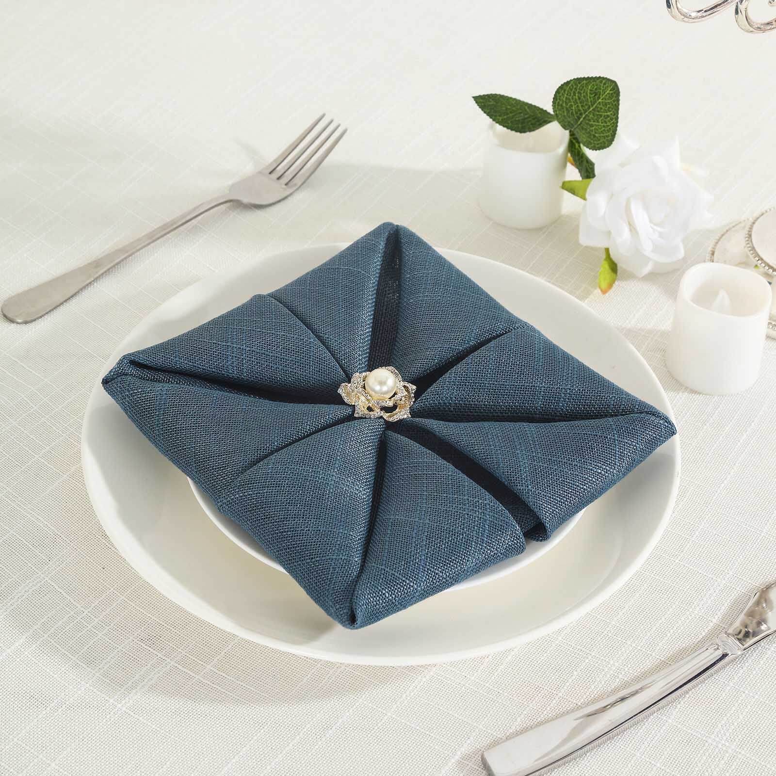 5 Pack Faux Linen 20"x20" Napkins Blue - Slubby Textured & Wrinkle Resistant Cloth Napkins - Linen Luxes