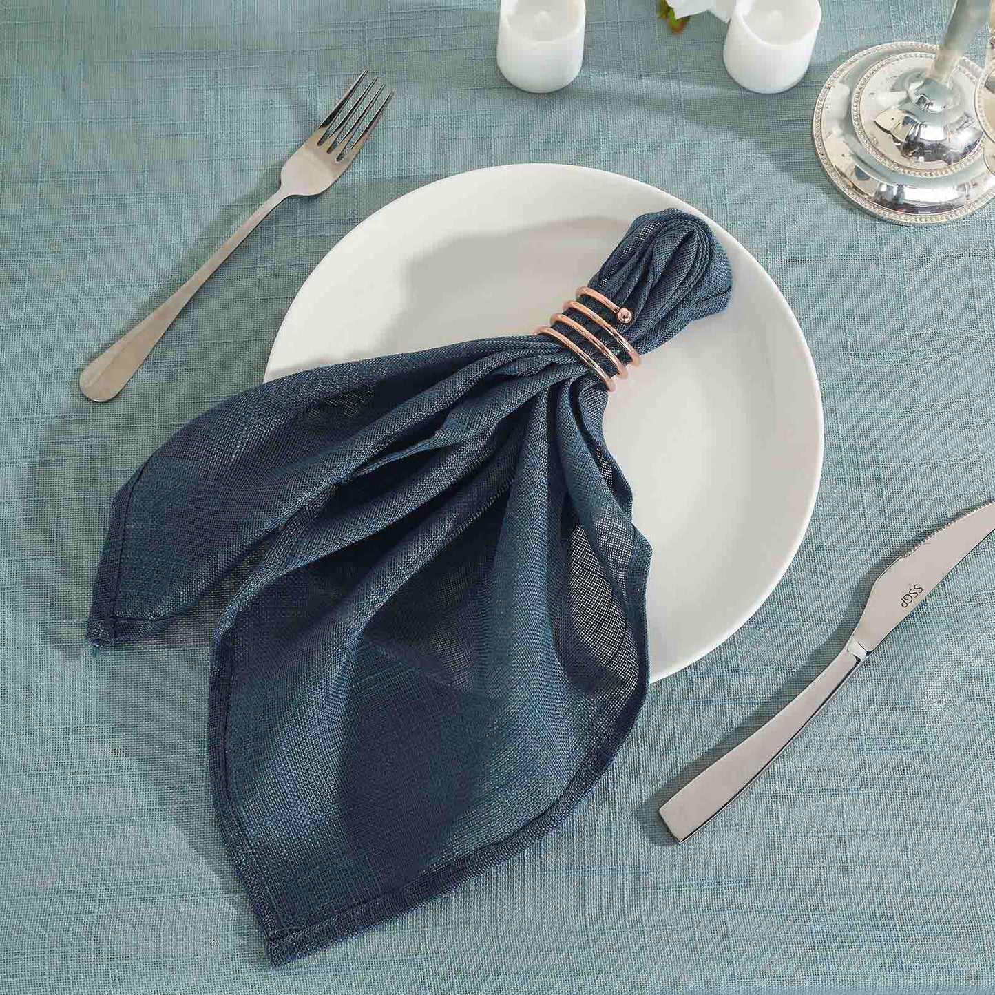 5 Pack Faux Linen 20"x20" Napkins Blue - Slubby Textured & Wrinkle Resistant Cloth Napkins - Linen Luxes
