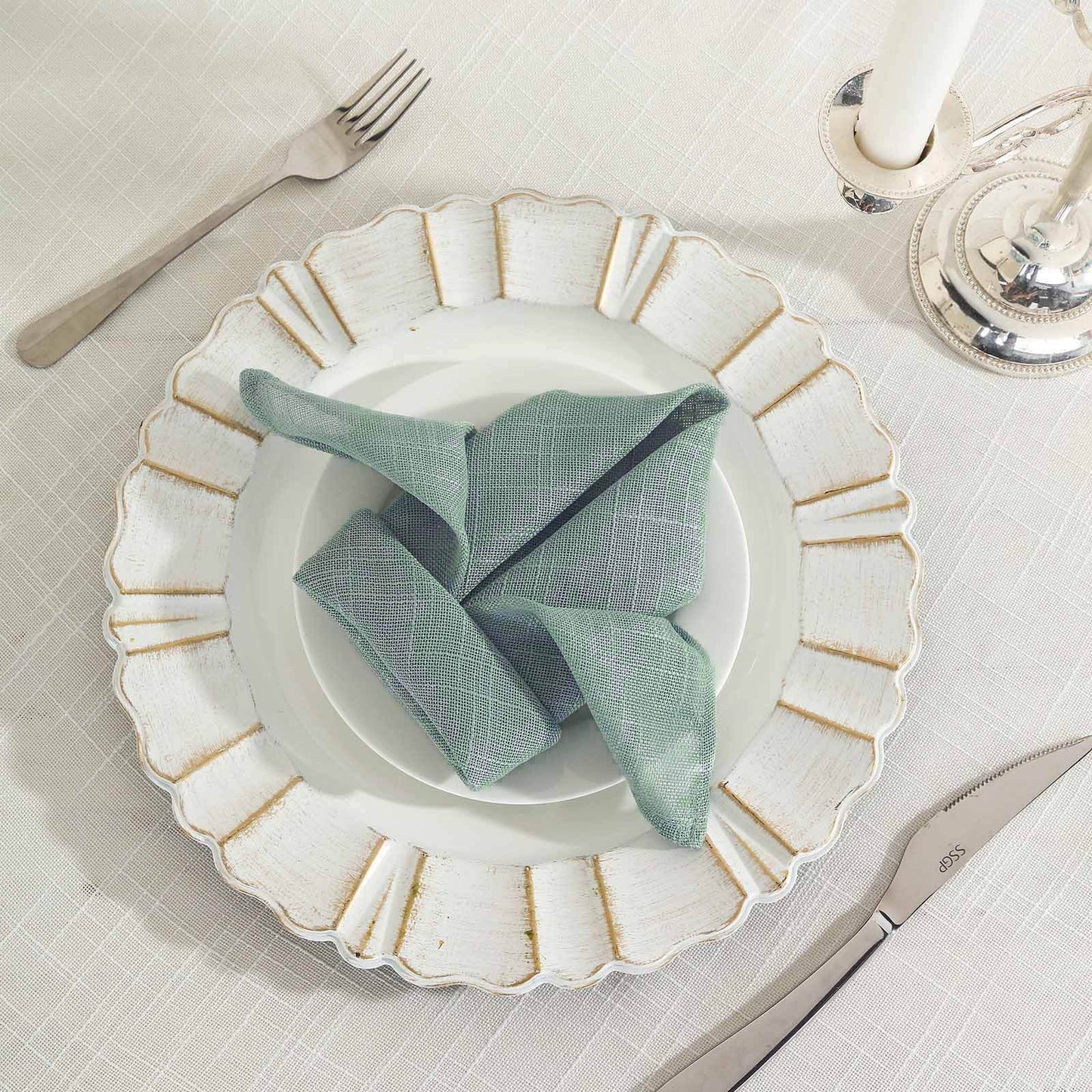 5 Pack Faux Linen 20"x20" Napkins Dusty Blue - Slubby Textured & Wrinkle Resistant Cloth Napkins - Linen Luxes