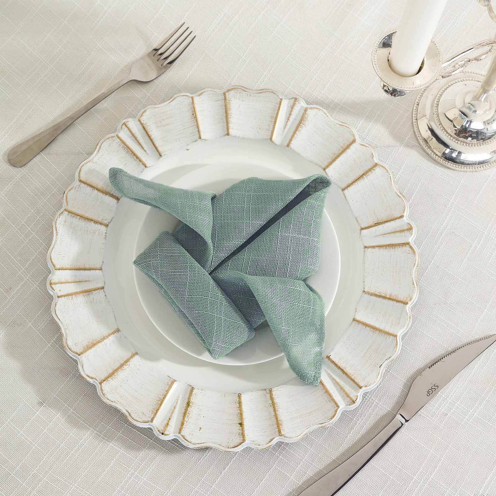 5 Pack Faux Linen 20"x20" Napkins Dusty Blue - Slubby Textured & Wrinkle Resistant Cloth Napkins - Linen Luxes