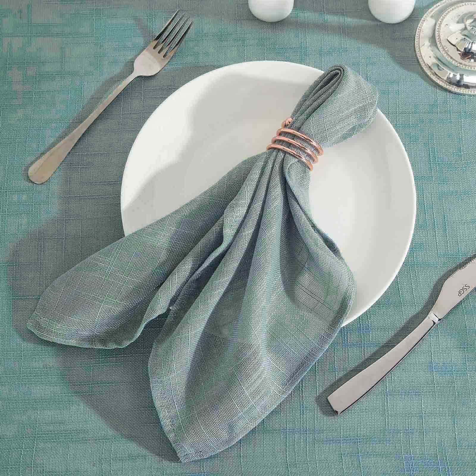 5 Pack Faux Linen 20"x20" Napkins Dusty Blue - Slubby Textured & Wrinkle Resistant Cloth Napkins - Linen Luxes