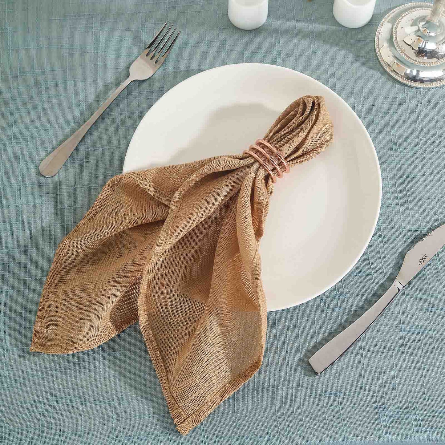 5 Pack Faux Linen 20"x20" Napkins Natural - Slubby Textured & Wrinkle Resistant Cloth Napkins - Linen Luxes