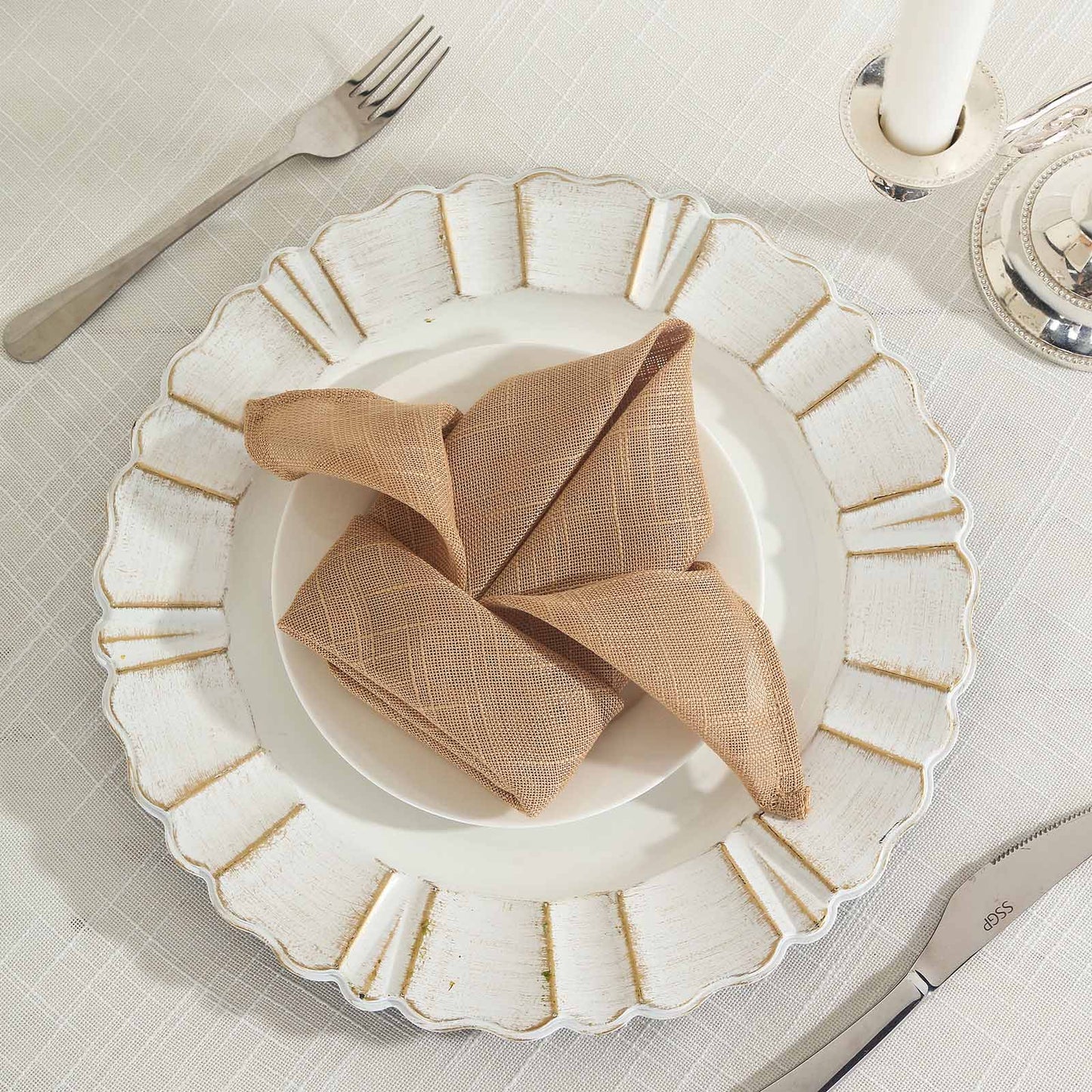 5 Pack Faux Linen 20"x20" Napkins Natural - Slubby Textured & Wrinkle Resistant Cloth Napkins - Linen Luxes