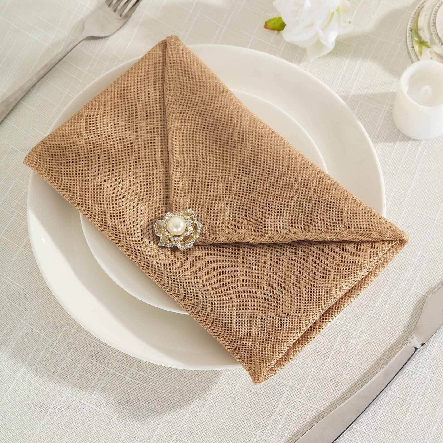 5 Pack Faux Linen 20"x20" Napkins Natural - Slubby Textured & Wrinkle Resistant Cloth Napkins - Linen Luxes