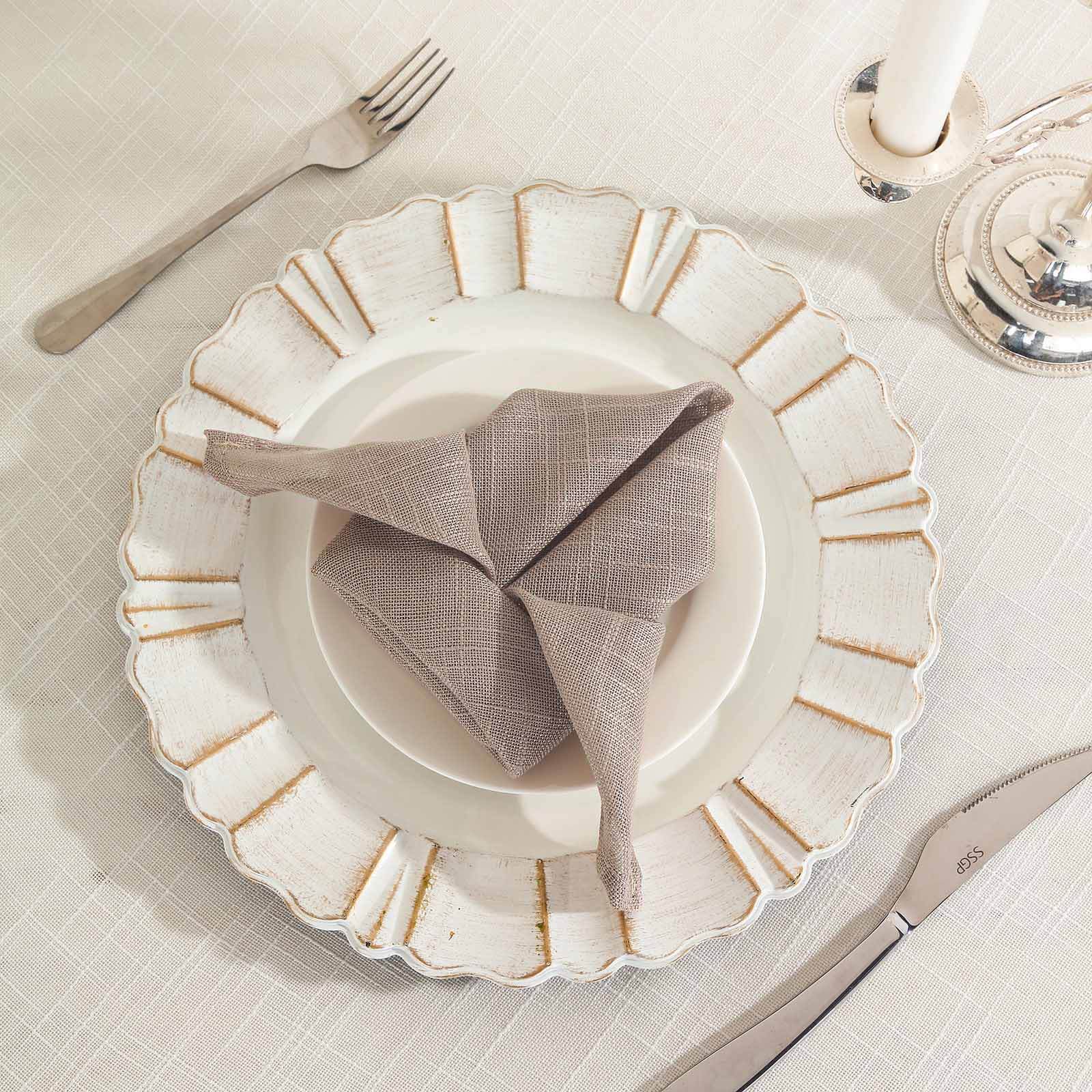 5 Pack Faux Linen 20"x20" Napkins Taupe - Slubby Textured & Wrinkle Resistant Cloth Napkins - Linen Luxes