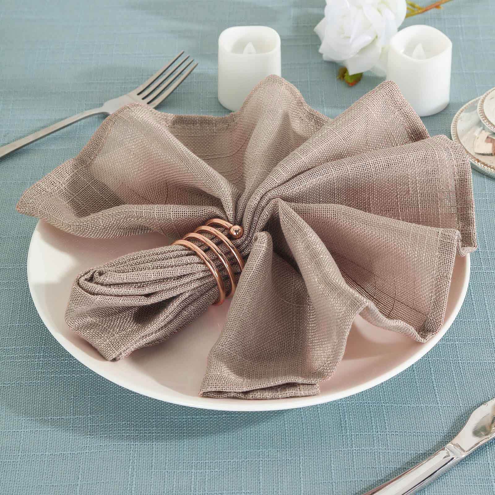 5 Pack Faux Linen 20"x20" Napkins Taupe - Slubby Textured & Wrinkle Resistant Cloth Napkins - Linen Luxes