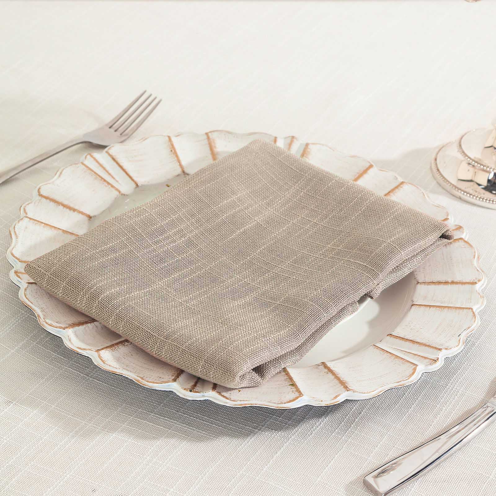 5 Pack Faux Linen 20"x20" Napkins Taupe - Slubby Textured & Wrinkle Resistant Cloth Napkins - Linen Luxes