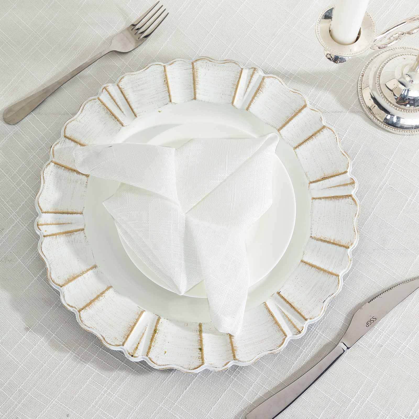 5 Pack Faux Linen 20"x20" Napkins White - Slubby Textured & Wrinkle Resistant Cloth Napkins for Rustic Boho Tablescapes - Linen Luxes