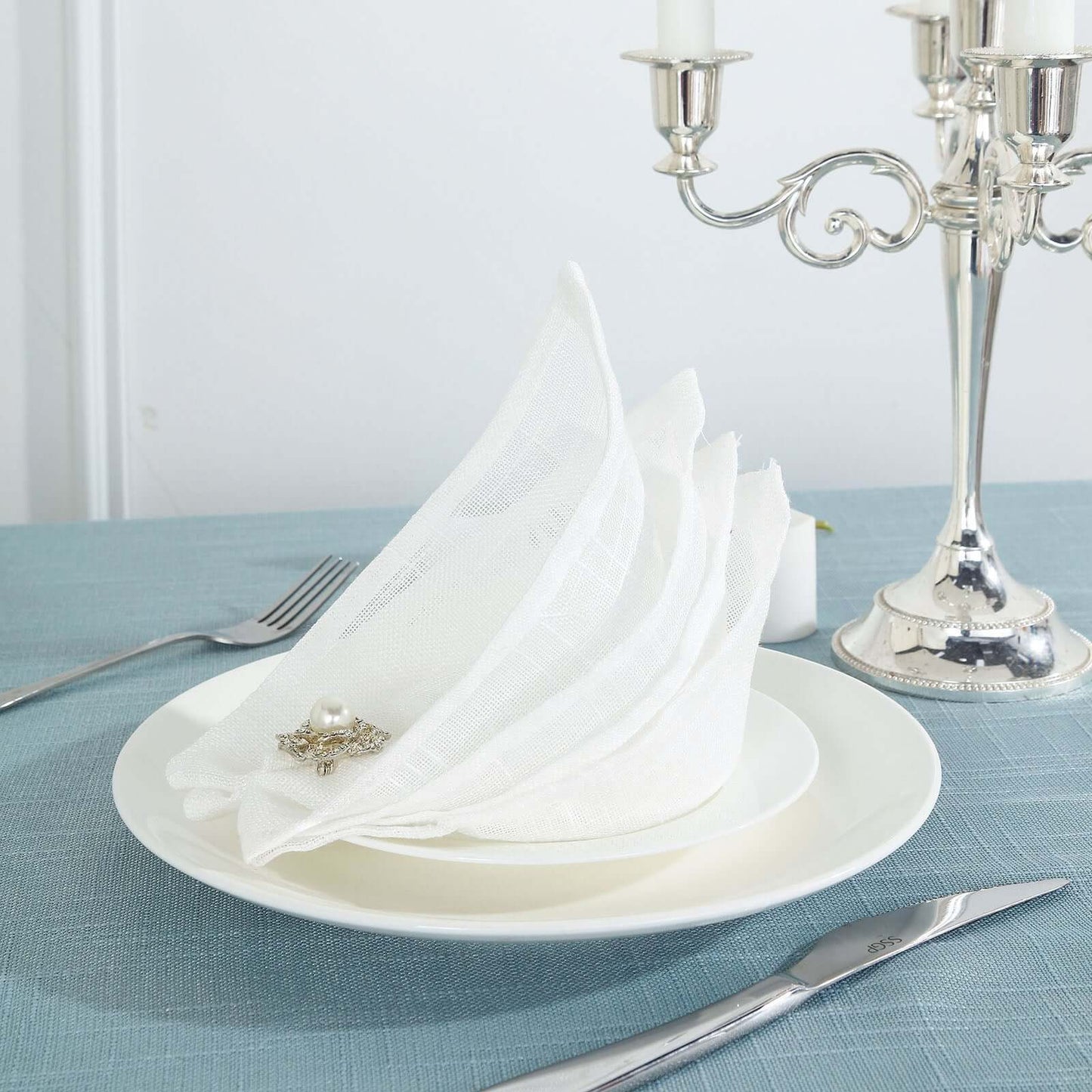 5 Pack Faux Linen 20"x20" Napkins White - Slubby Textured & Wrinkle Resistant Cloth Napkins for Rustic Boho Tablescapes - Linen Luxes