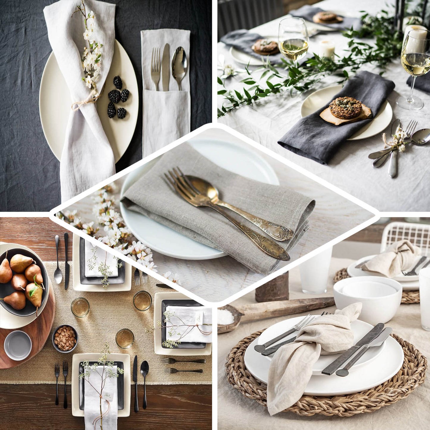 5 Pack Faux Linen 20"x20" Napkins White - Slubby Textured & Wrinkle Resistant Cloth Napkins for Rustic Boho Tablescapes - Linen Luxes