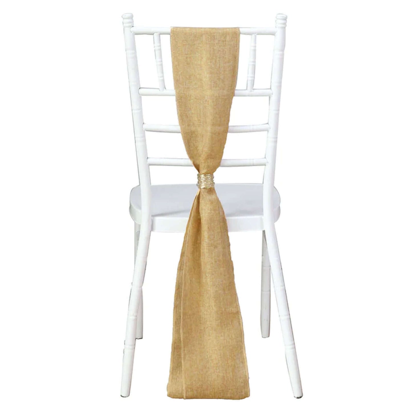 5 Pack Jute Faux Burlap 6"x108" Chair Sashes Gold - Boho Chic Linen Decor for Weddings & Gatherings
