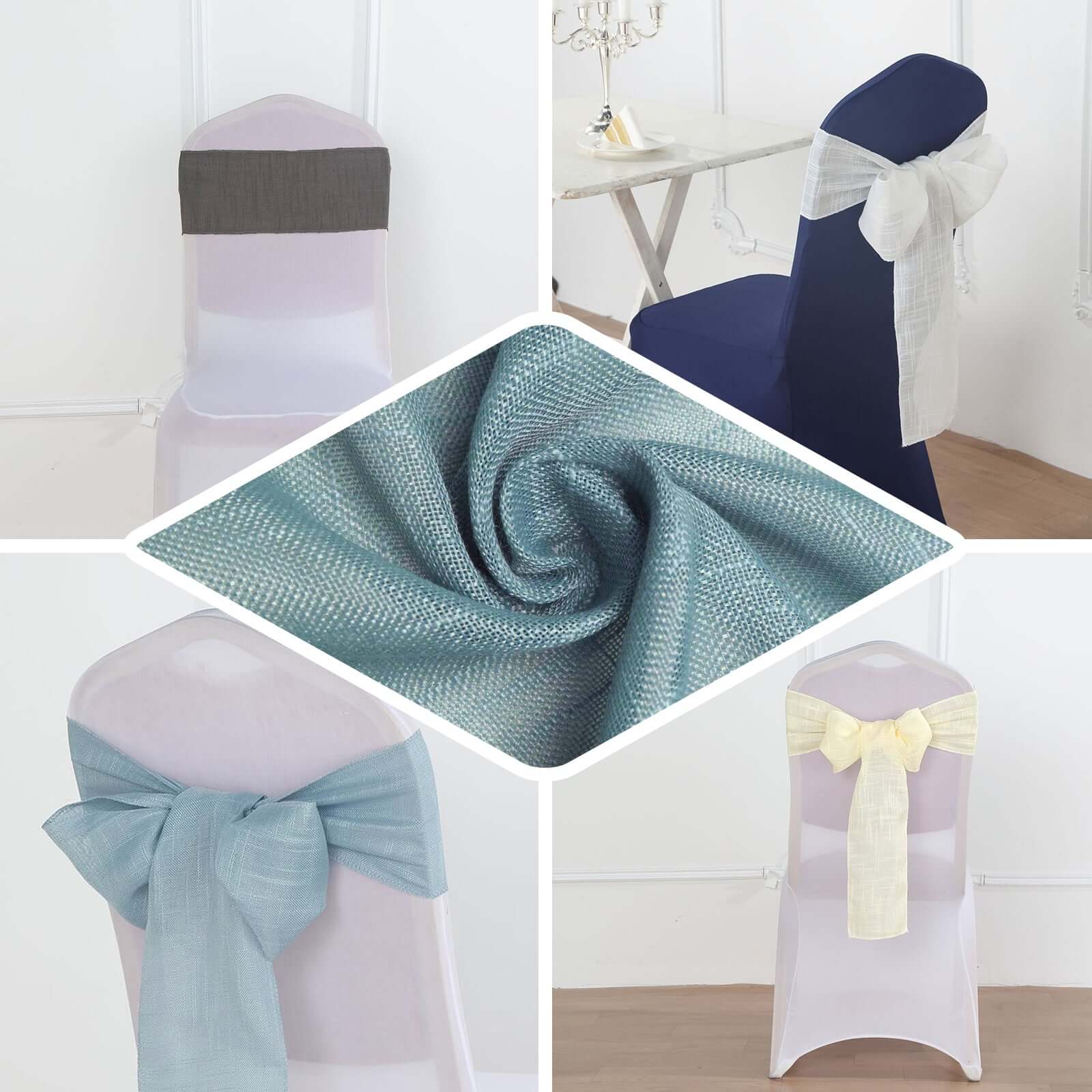 5 Pack Linen Chair Sashes 6"x108" Slubby Textured Ivory - Durable Wrinkle - Resistant Decor - Linen Luxes