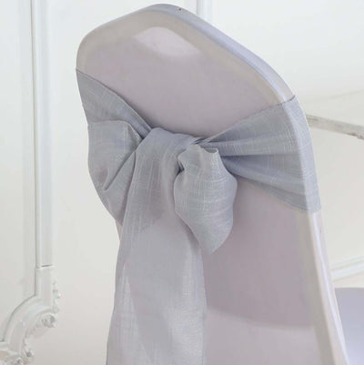5 Pack Linen Chair Sashes 6"x108" Slubby Textured Silver - Durable Wrinkle - Resistant Decor for Weddings & Gatherings - Linen Luxes