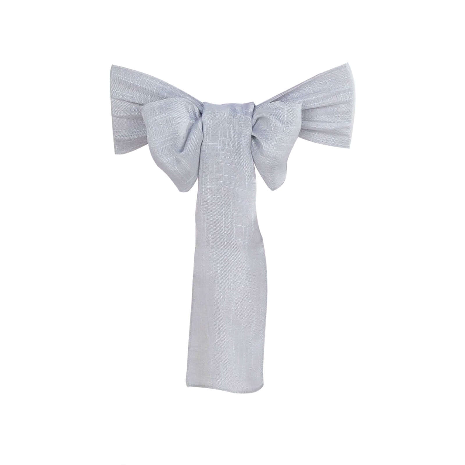 5 Pack Linen Chair Sashes 6"x108" Slubby Textured Silver - Durable Wrinkle - Resistant Decor for Weddings & Gatherings - Linen Luxes