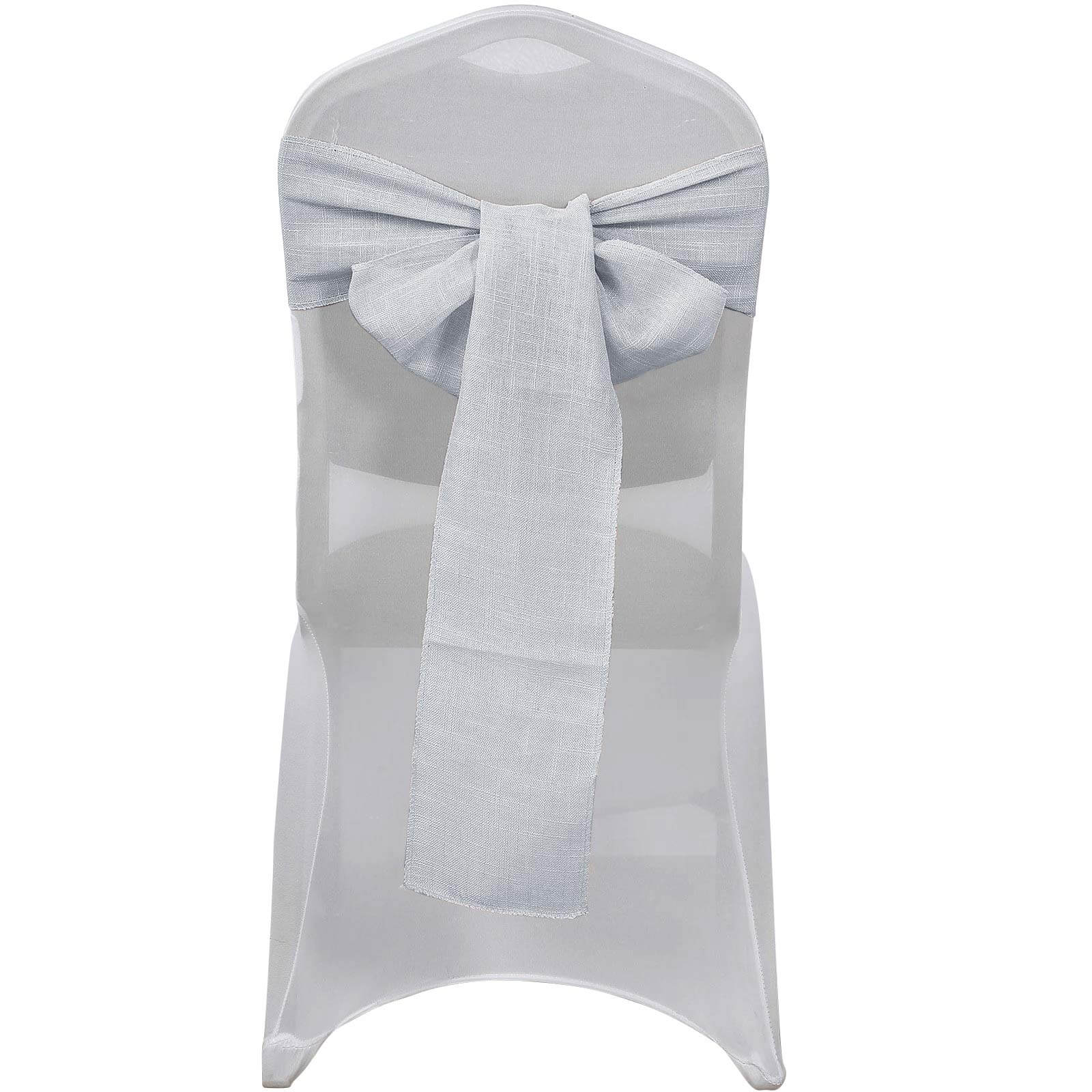 5 Pack Linen Chair Sashes 6"x108" Slubby Textured Silver - Durable Wrinkle - Resistant Decor for Weddings & Gatherings - Linen Luxes