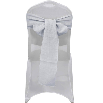 5 Pack Linen Chair Sashes 6"x108" Slubby Textured Silver - Durable Wrinkle - Resistant Decor for Weddings & Gatherings - Linen Luxes