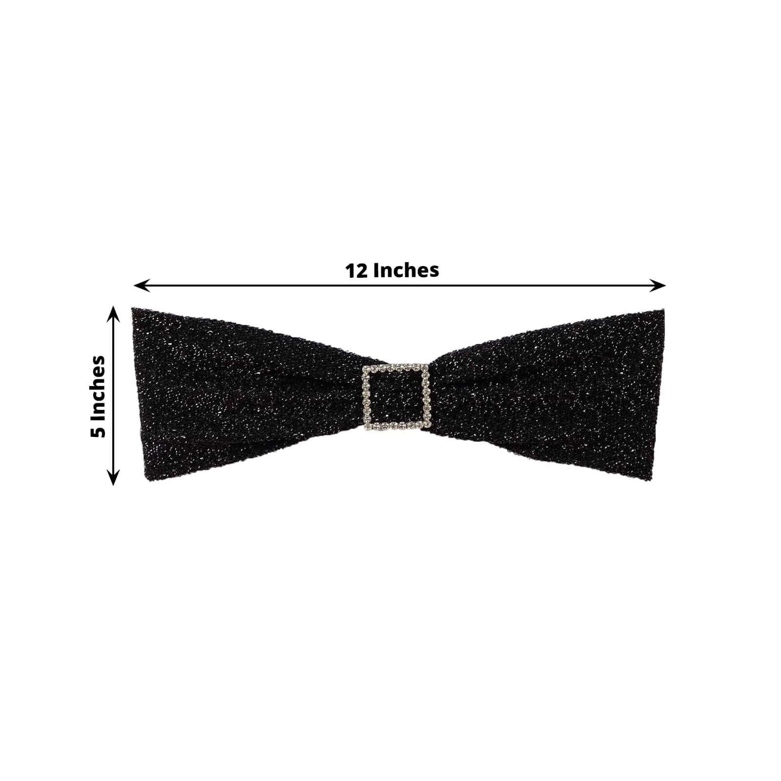 5 Pack Metallic Shimmer Tinsel Spandex Chair Sashes Black - Durable and Reusable Stretch Chair Bands for Dazzling Event & Party Decor - Linen Luxes