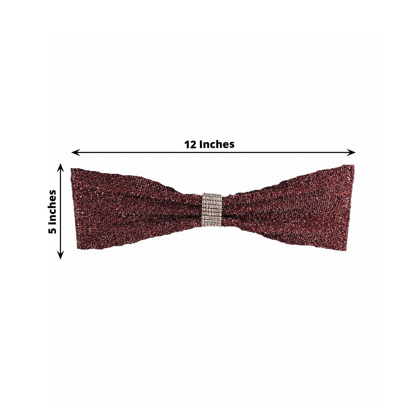 5 Pack Metallic Shimmer Tinsel Spandex Chair Sashes Burgundy - Durable and Reusable Stretch Chair Bands - Linen Luxes