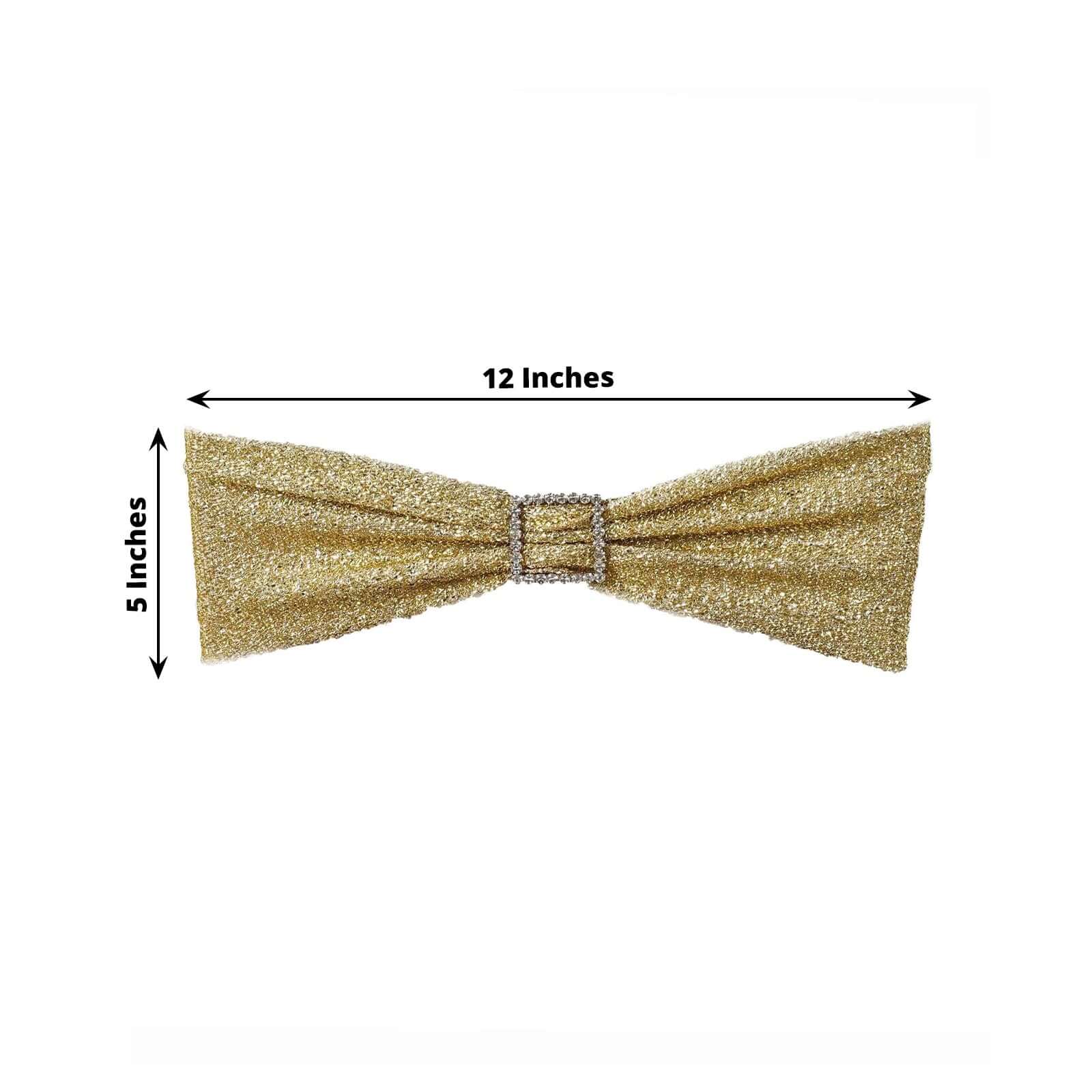 5 Pack Metallic Shimmer Tinsel Spandex Chair Sashes Champagne - Durable and Reusable Stretch Chair Bands - Linen Luxes