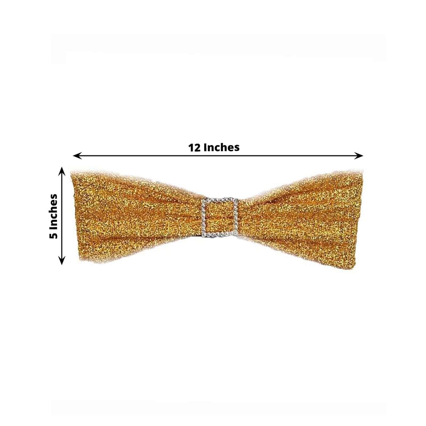 5 Pack Metallic Shimmer Tinsel Spandex Chair Sashes Gold - Durable and Reusable Stretch Chair Bands for Dazzling Event & Party Decor - Linen Luxes