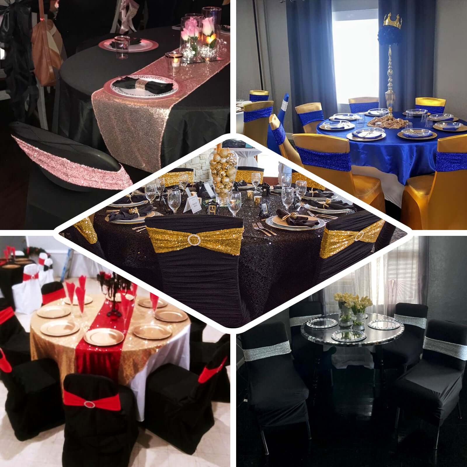 5 Pack Metallic Shimmer Tinsel Spandex Chair Sashes Purple - Durable and Reusable Stretch Chair Bands - Linen Luxes