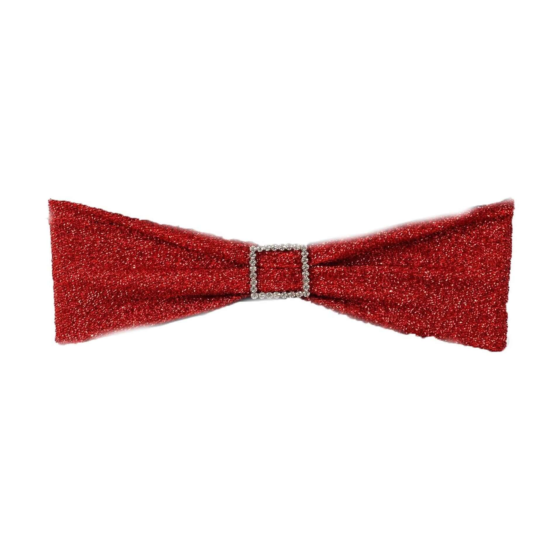 5 Pack Metallic Shimmer Tinsel Spandex Chair Sashes Red - Durable and Reusable Stretch Chair Bands - Linen Luxes