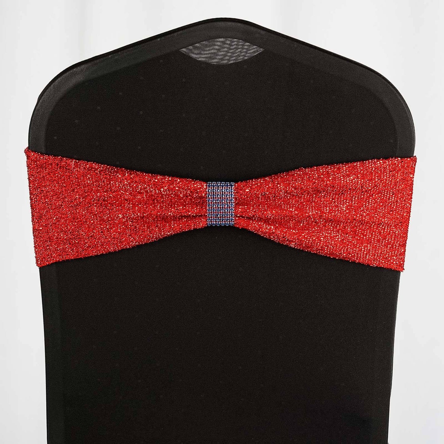 5 Pack Metallic Shimmer Tinsel Spandex Chair Sashes Red - Durable and Reusable Stretch Chair Bands - Linen Luxes