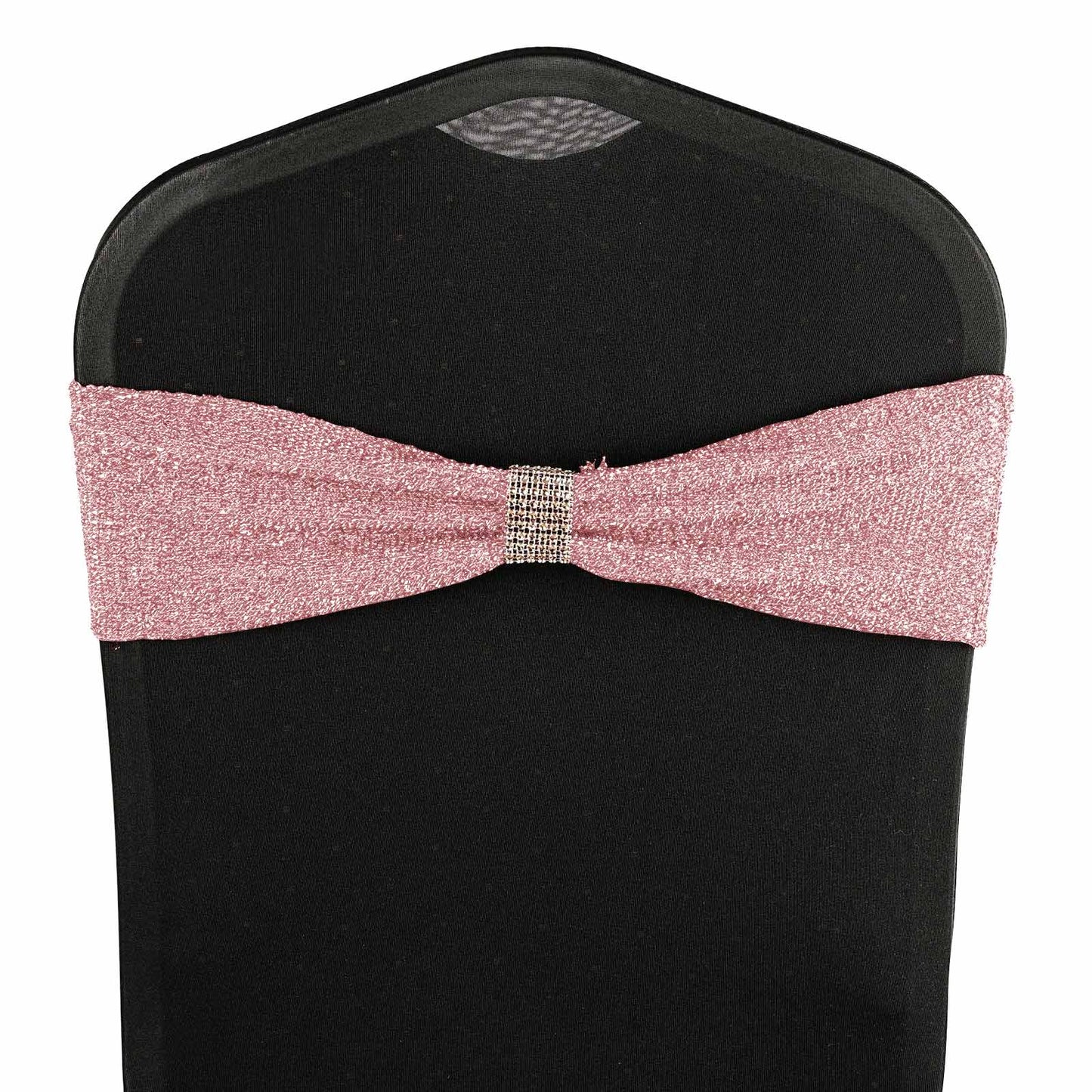 5 Pack Metallic Shimmer Tinsel Spandex Chair Sashes Rose Gold - Durable and Reusable Stretch Chair Bands - Linen Luxes