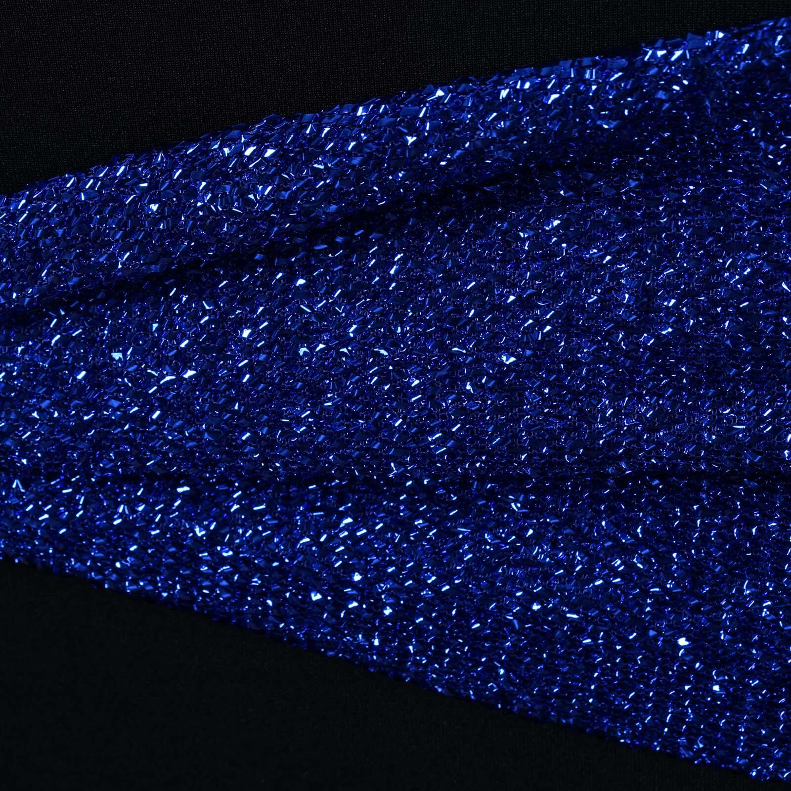 5 Pack Metallic Shimmer Tinsel Spandex Chair Sashes Royal Blue - Durable and Reusable Stretch Chair Bands - Linen Luxes