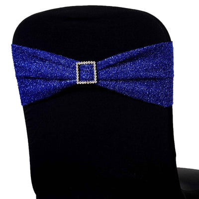 5 Pack Metallic Shimmer Tinsel Spandex Chair Sashes Royal Blue - Durable and Reusable Stretch Chair Bands - Linen Luxes