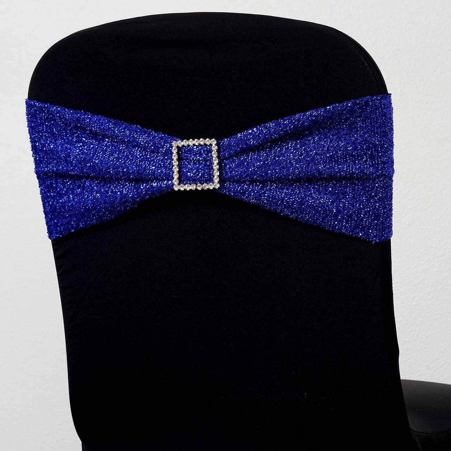 5 Pack Metallic Shimmer Tinsel Spandex Chair Sashes Royal Blue - Durable and Reusable Stretch Chair Bands - Linen Luxes