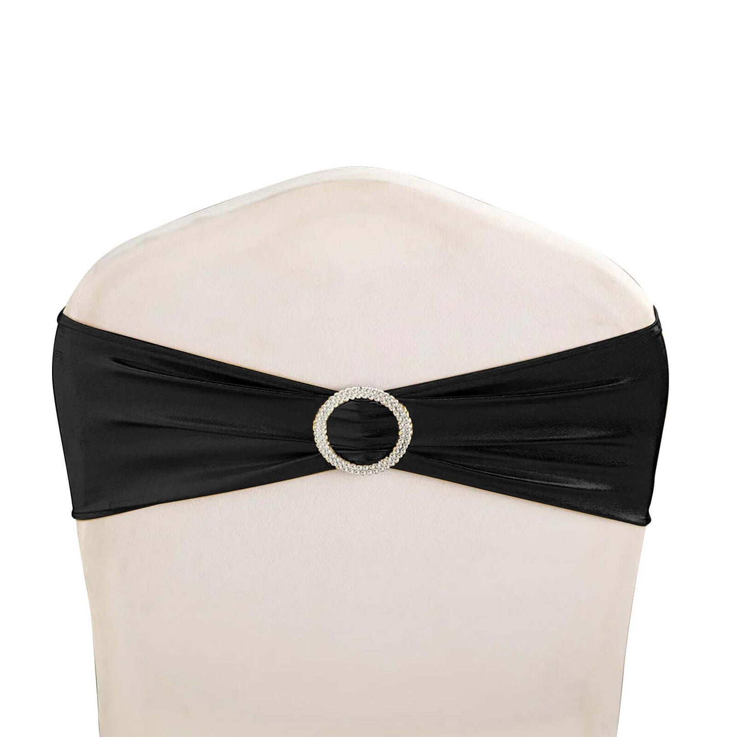 5 Pack Metallic Spandex Chair Sashes Black - Stretch Fit Chair Bands With Round Diamond Buckles for Glamorous Event Decor - Linen Luxes