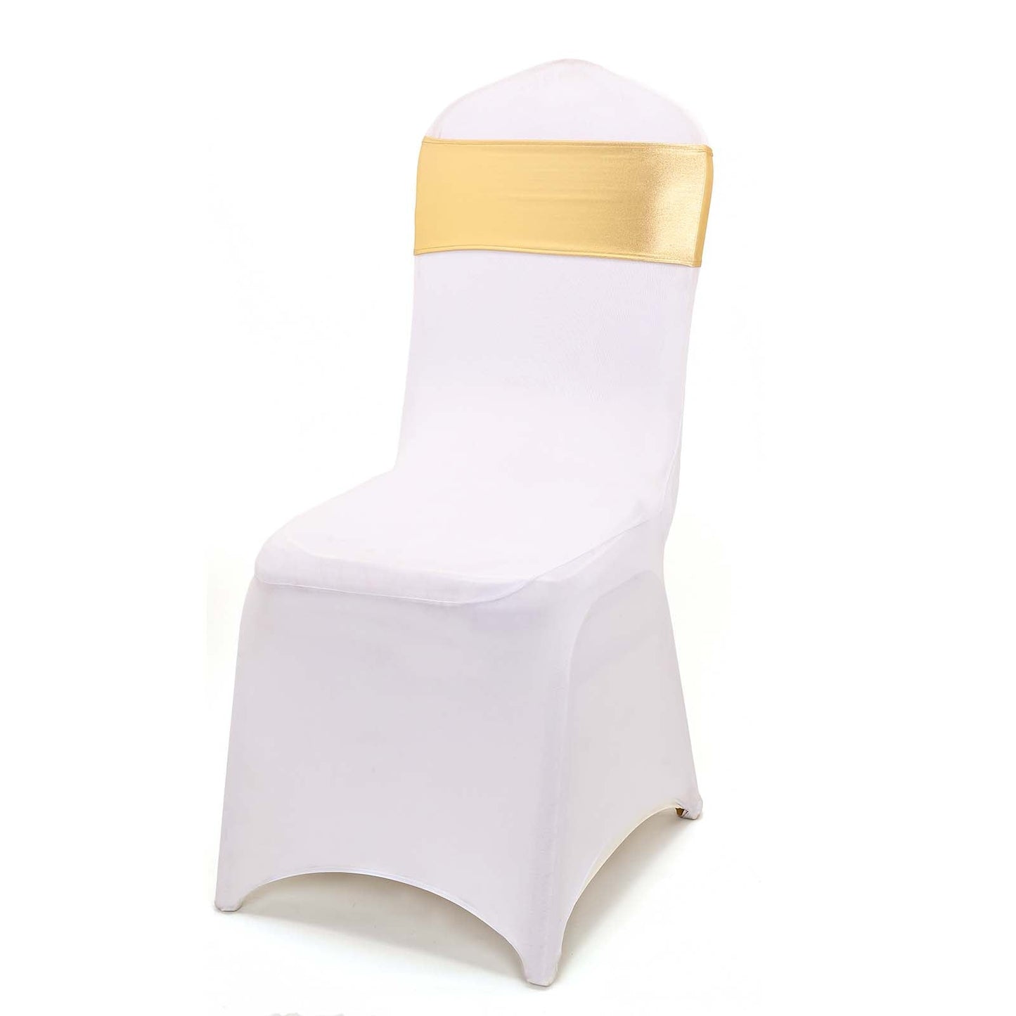 5 Pack Metallic Spandex Chair Sashes Gold - Stretch Fit Chair Bands With Round Diamond Buckles for Glamorous Event Decor - Linen Luxes
