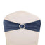 5 Pack Metallic Spandex Chair Sashes Navy Blue - Stretch Fit Chair Bands With Round Diamond Buckles - Linen Luxes