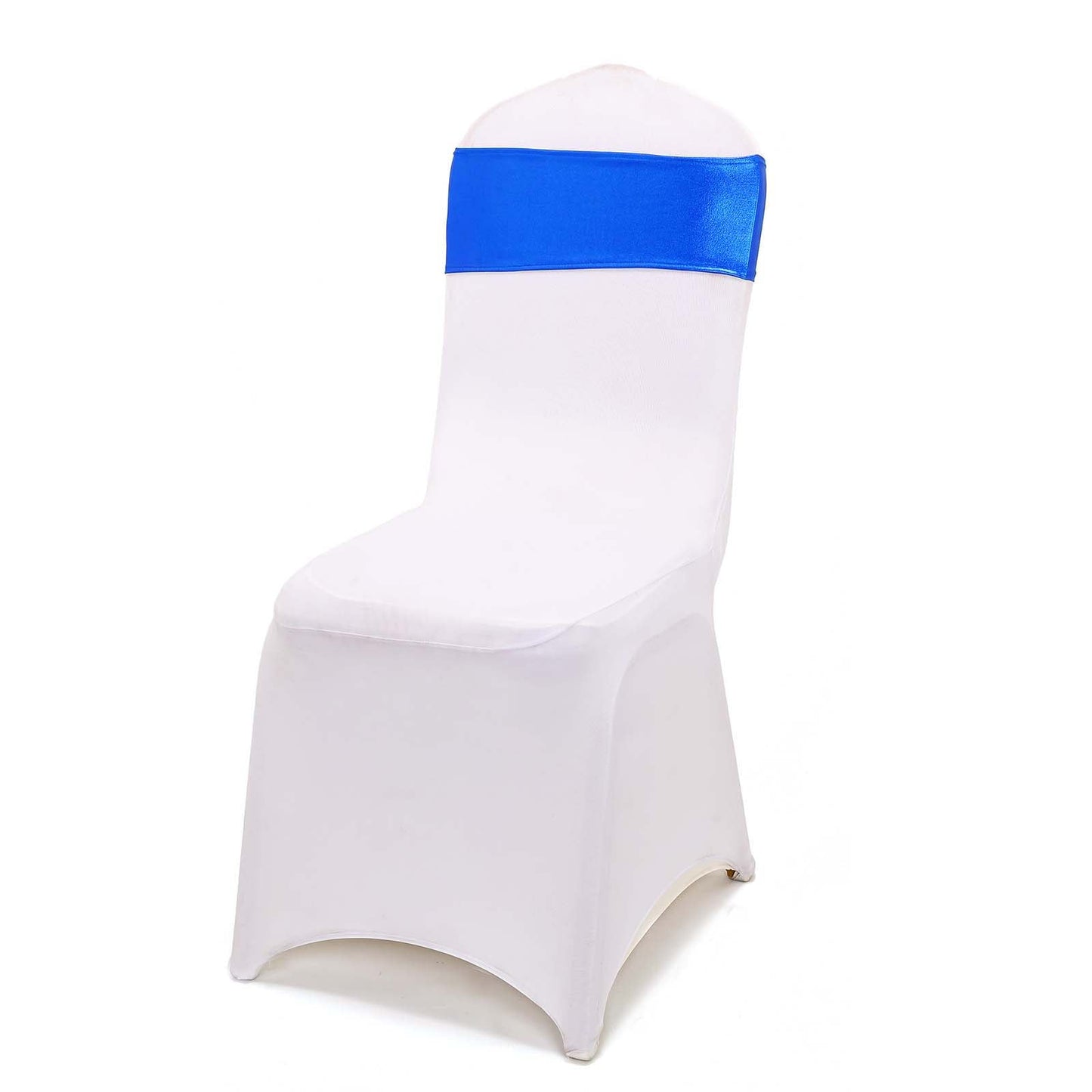 5 Pack Metallic Spandex Chair Sashes Royal Blue - Stretch Fit Chair Bands With Round Diamond Buckles - Linen Luxes