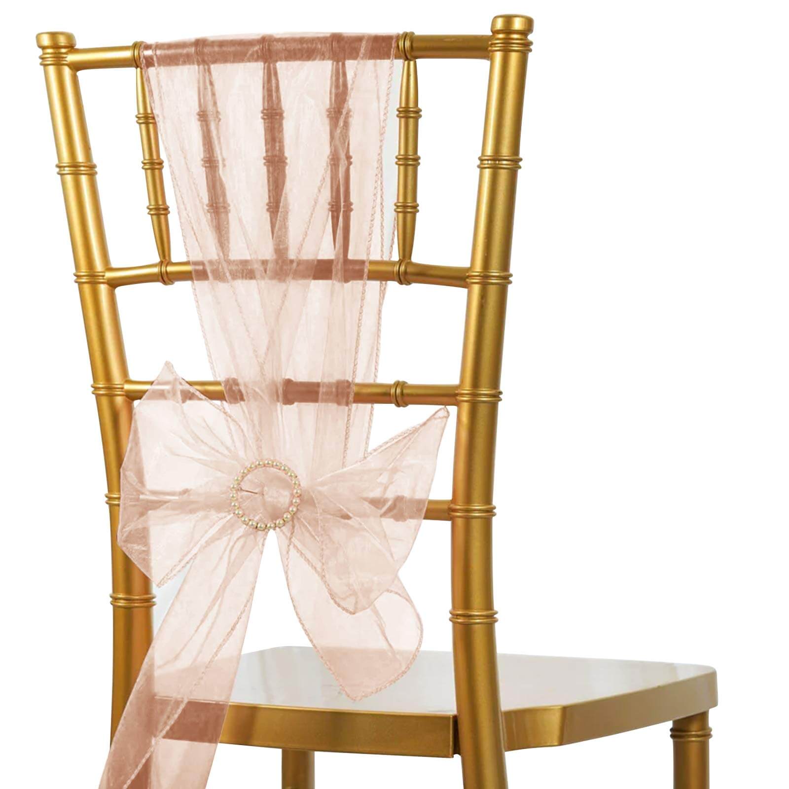 5 Pack Organza Chair Sashes Dusty Rose - Reusable Sheer Chair Bows 6"x108" - Linen Luxes