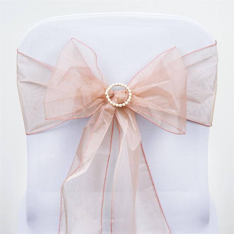 5 Pack Organza Chair Sashes Dusty Rose - Reusable Sheer Chair Bows 6"x108" - Linen Luxes