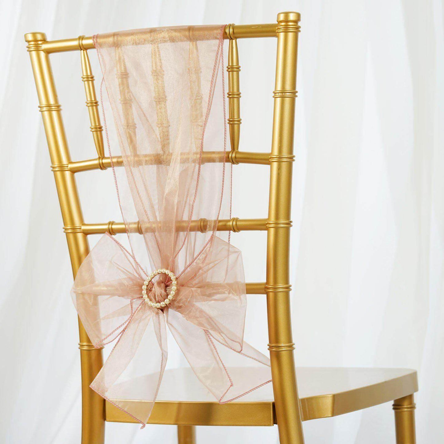 5 Pack Organza Chair Sashes Dusty Rose - Reusable Sheer Chair Bows 6"x108" - Linen Luxes
