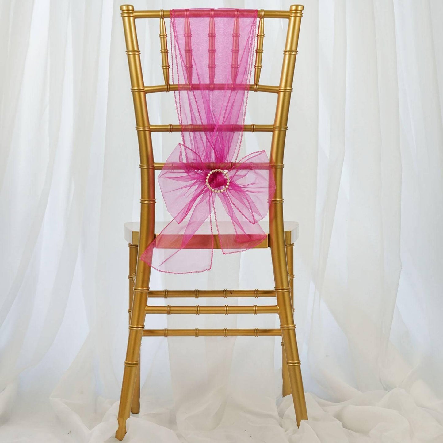 5 Pack Organza Chair Sashes Fuchsia - Reusable Sheer Chair Bows 6"x108" - Linen Luxes