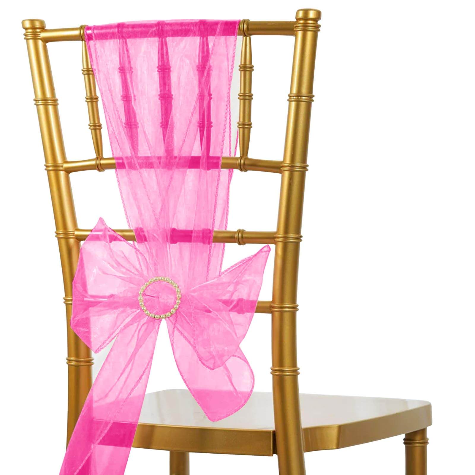 5 Pack Organza Chair Sashes Fuchsia - Reusable Sheer Chair Bows 6"x108" - Linen Luxes