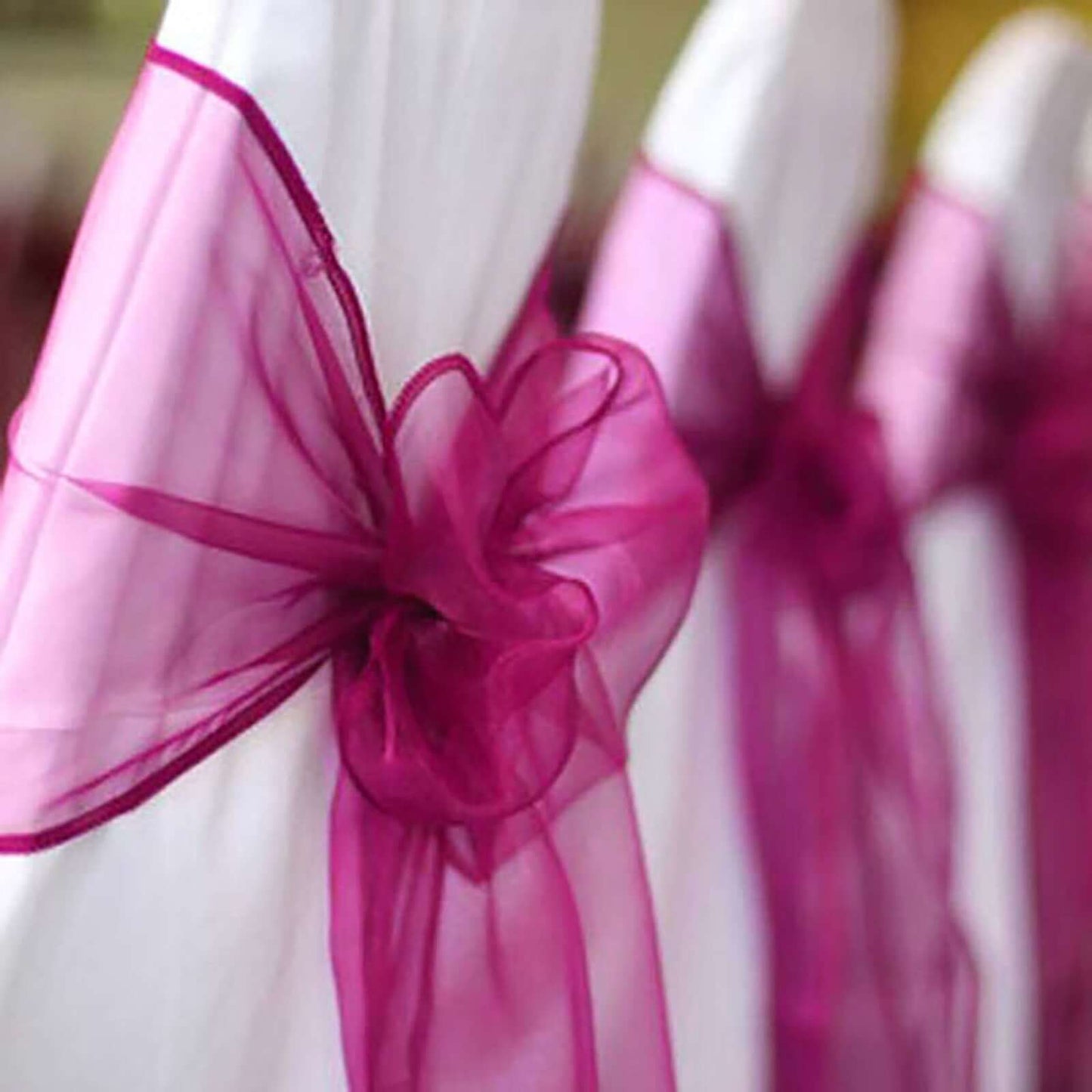 5 Pack Organza Chair Sashes Fuchsia - Reusable Sheer Chair Bows 6"x108" - Linen Luxes