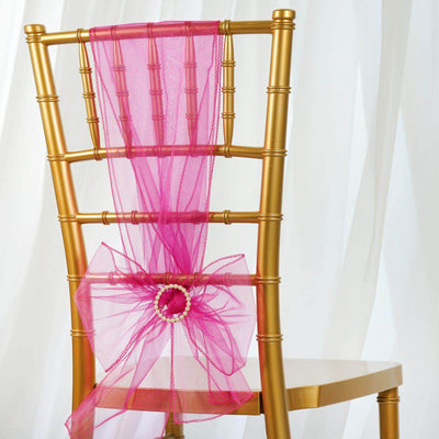 5 Pack Organza Chair Sashes Fuchsia - Reusable Sheer Chair Bows 6"x108" - Linen Luxes