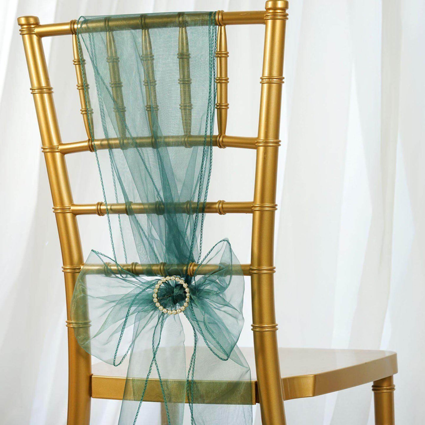 5 Pack Organza Chair Sashes Hunter Emerald Green - Reusable Sheer Chair Bows 6"x108" - Linen Luxes